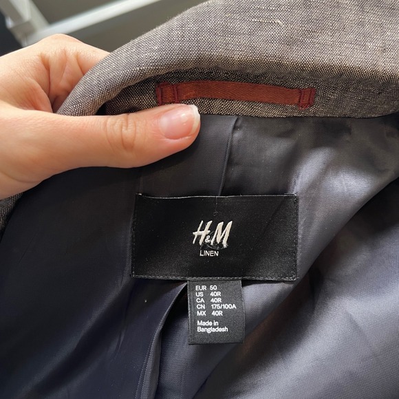 H&M Mens Linen Blazer Size 40R Gray Two Button - Picture 6 of 11